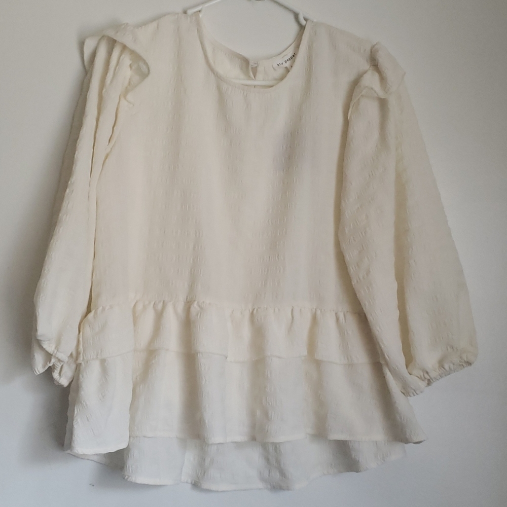 Blu Pepper Textured Ruffle Blouse Top